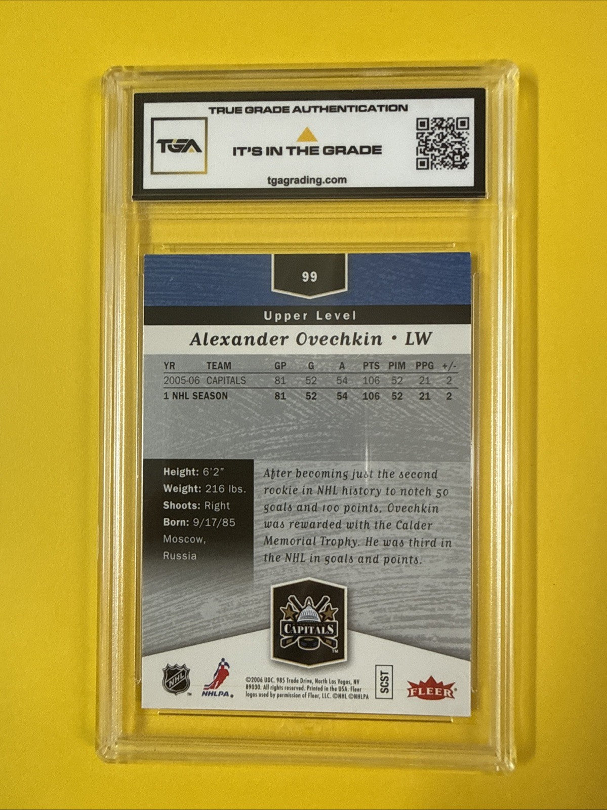 Alex Ovechkin 2006 Flair Showcase Card Graded 6 - back