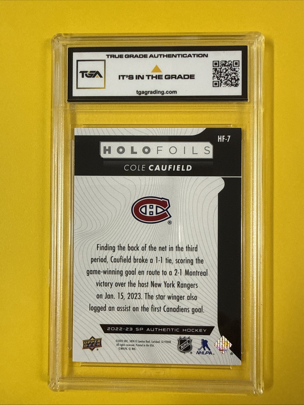 Cole Caufield 2022 SP Authentic Holofoils Card Graded 8 - back