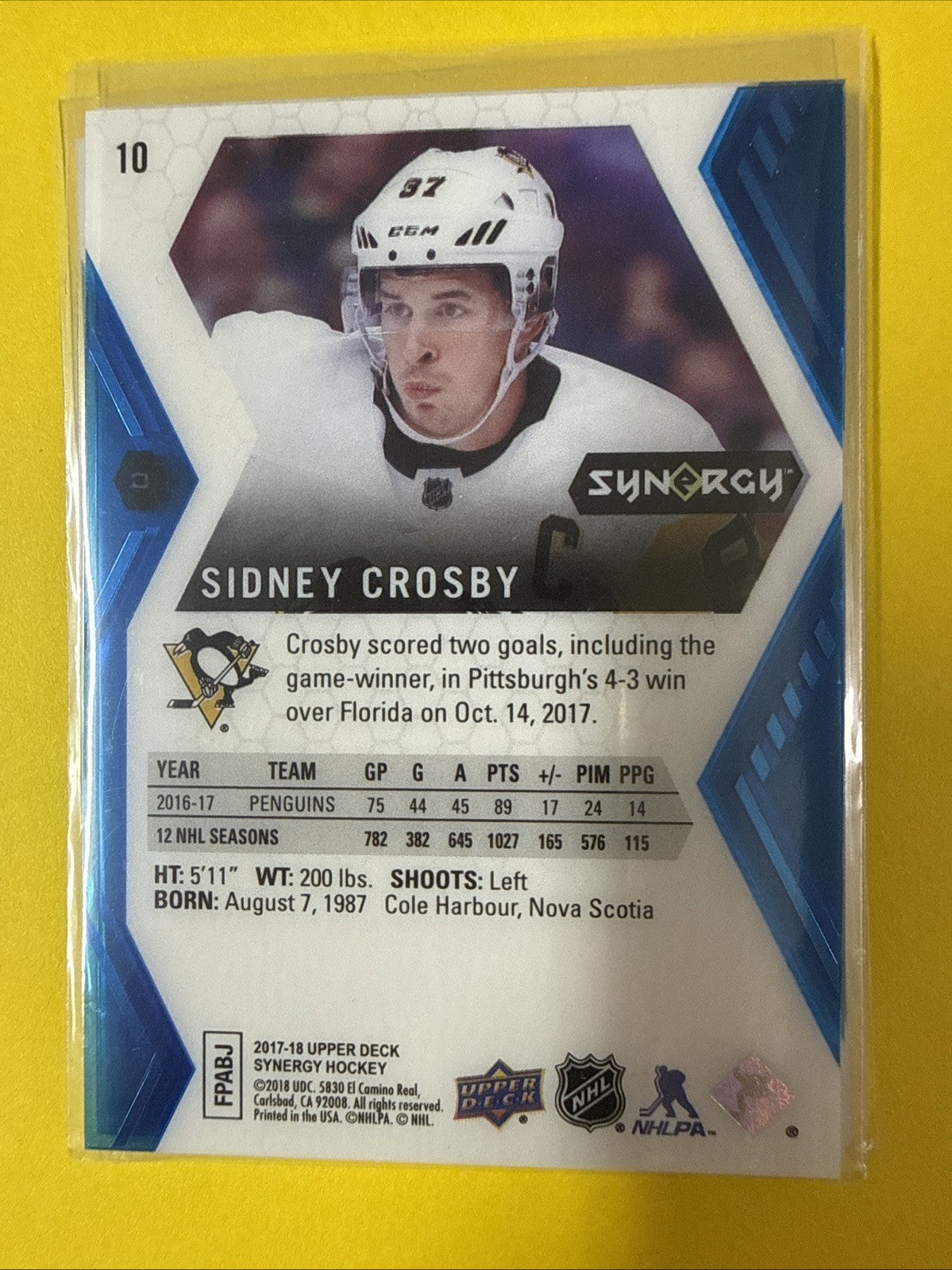 Sidney Crosby 2017/18 Cards - back