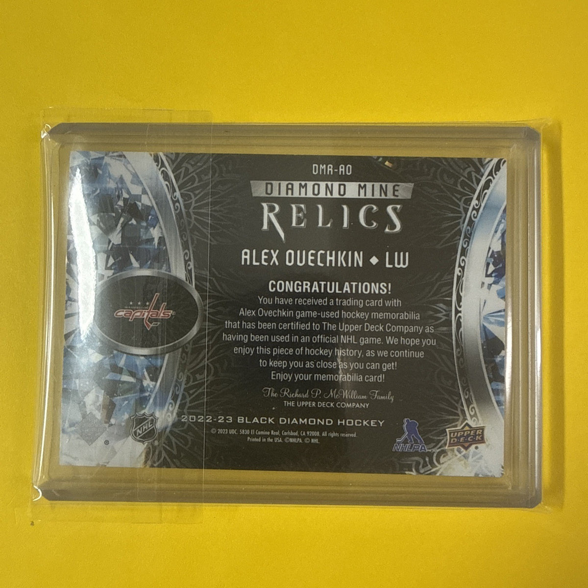 Alex Ovechkin 2023/24 Black Diamond Relics Red Card - back