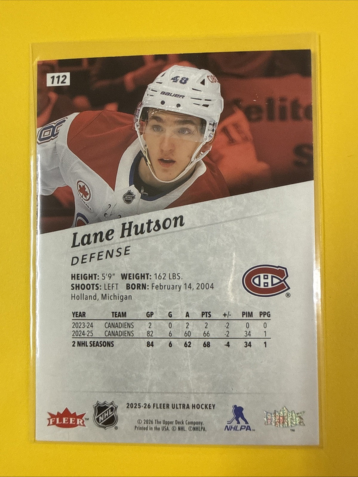 Lane Hutson 2025/26 Fleer Ultra Card - back
