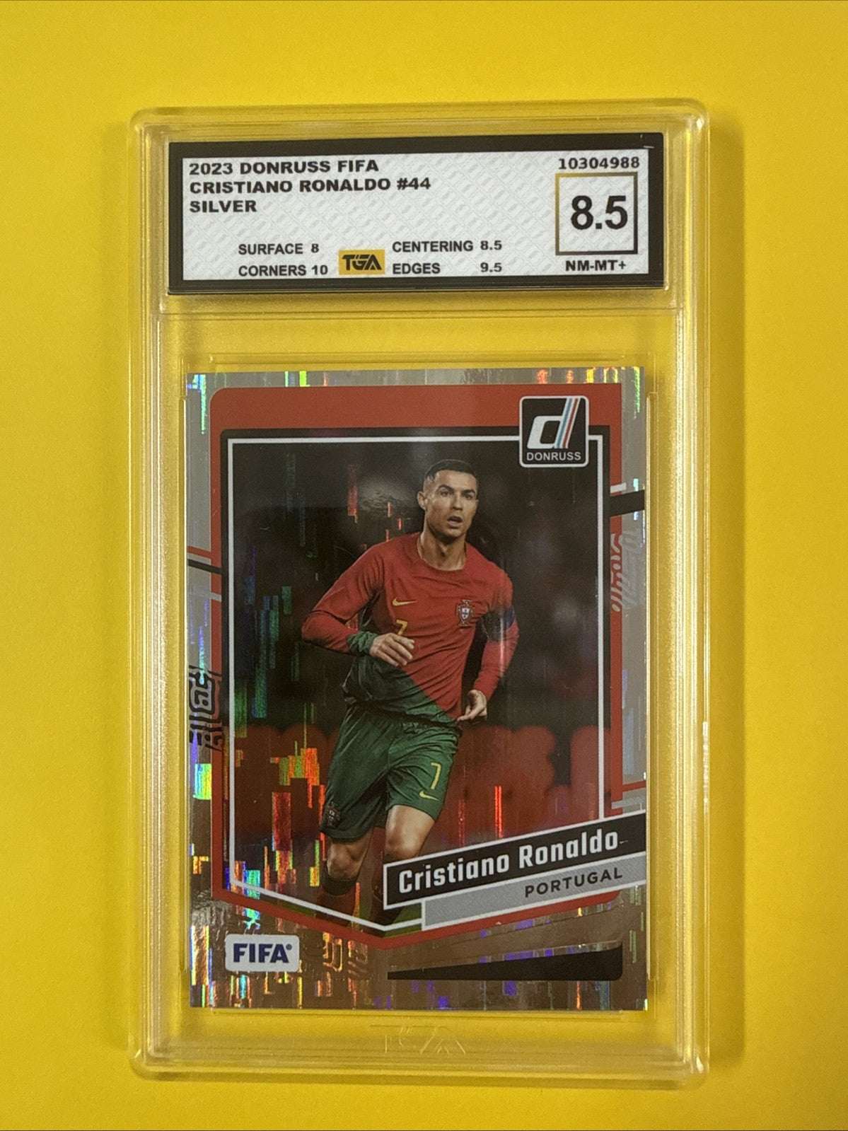 Cristiano Ronaldo 2023 Donruss Silver Foil Card Graded 8.5 - front