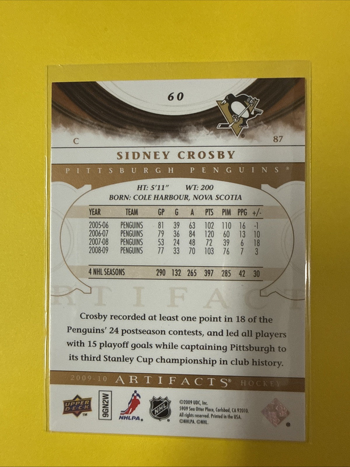Sidney Crosby 2009/10 Cards - back