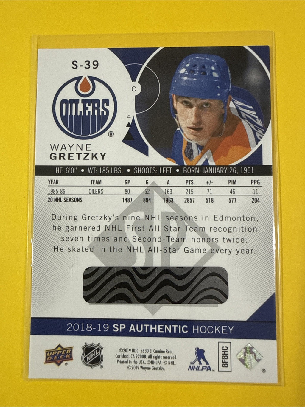 Wayne Gretzky 2018-19 SP Authentic Spectrum FX Card - back