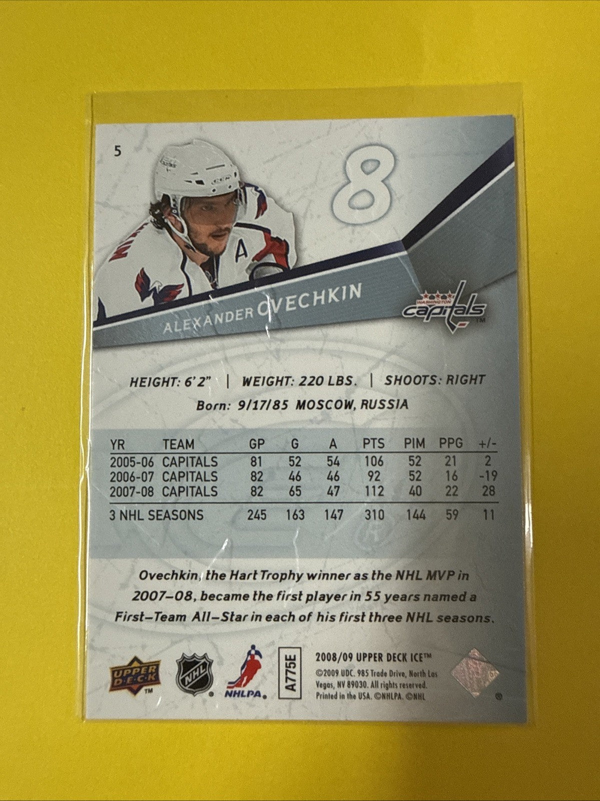 Alexander Ovechkin 2008 Card - back