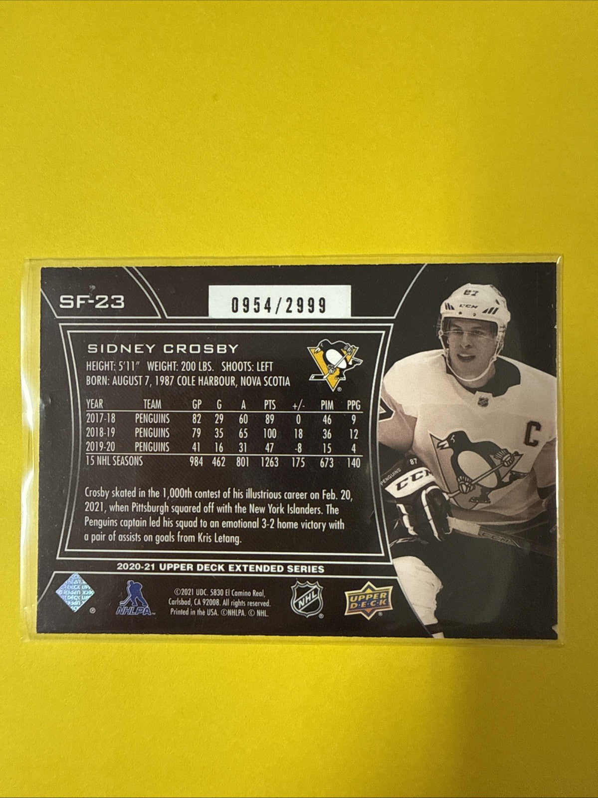 Sidney Crosby 2020/21 Cards - back