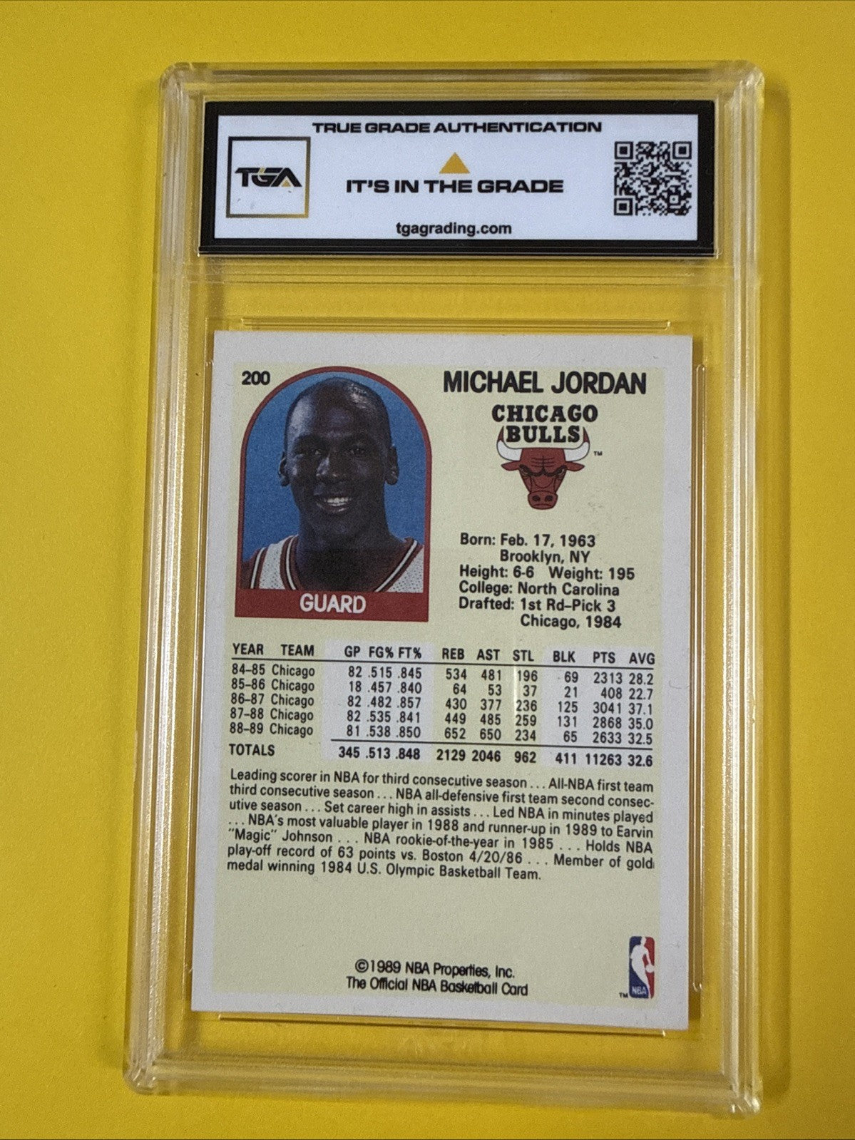 Michael Jordan 1989 NBA Hoops Card Graded 5 - back
