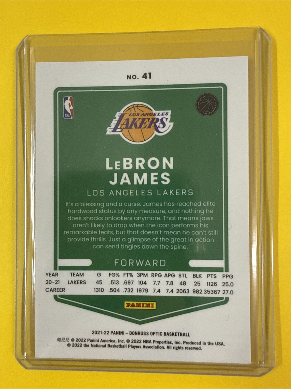 LeBron James 2021/22 Panini Donruss Chrome Card - back