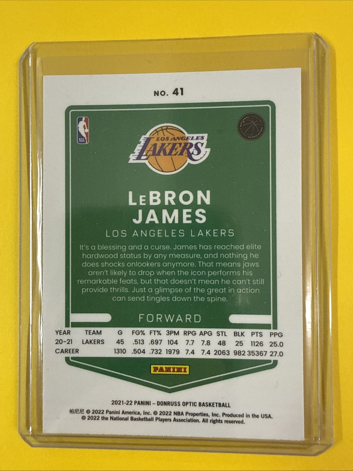 LeBron James 2021/22 Panini Donruss Chrome Card - back