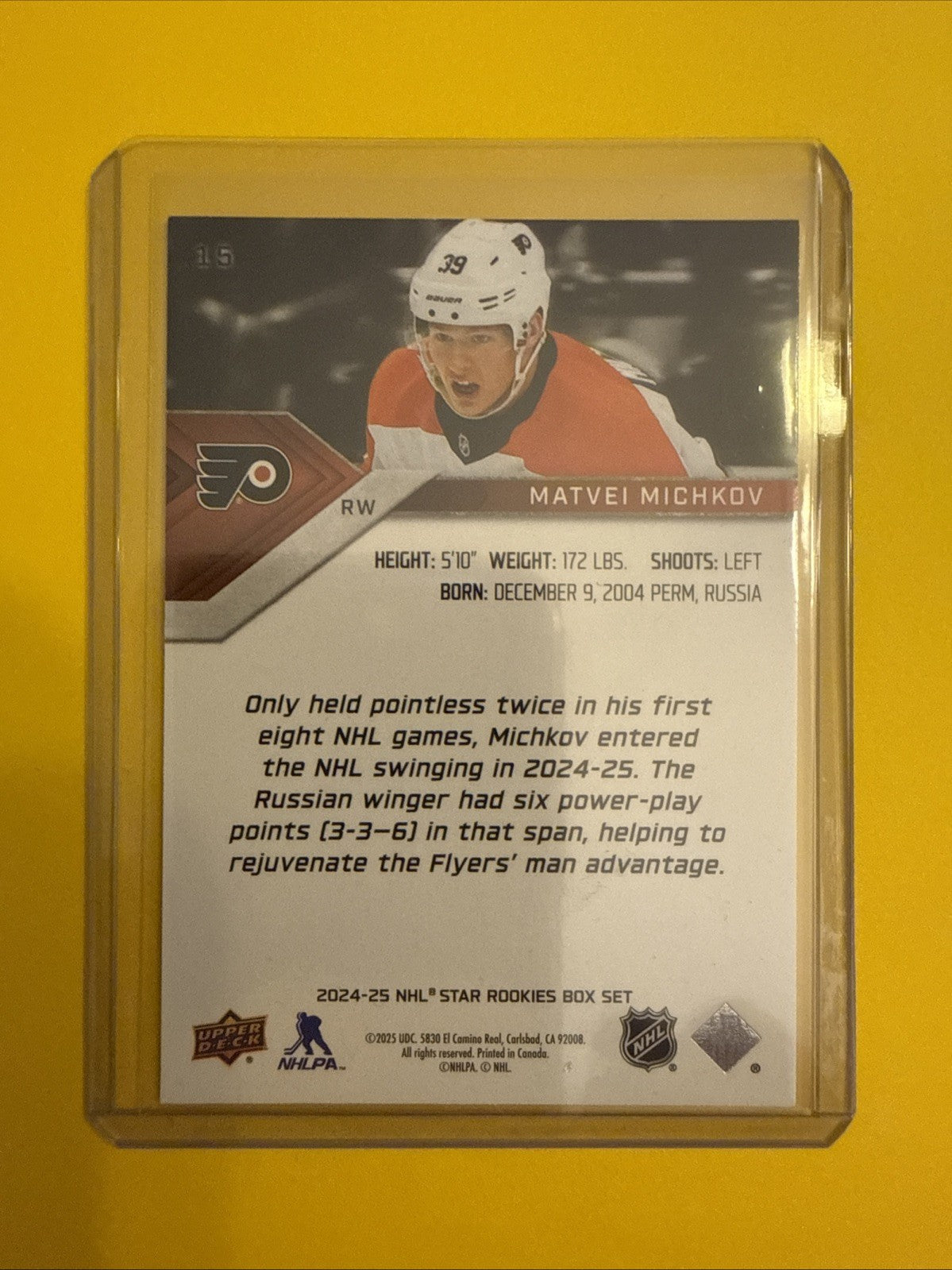 Matvei Michkov 2024/25 NHL Star Rookies Card - back