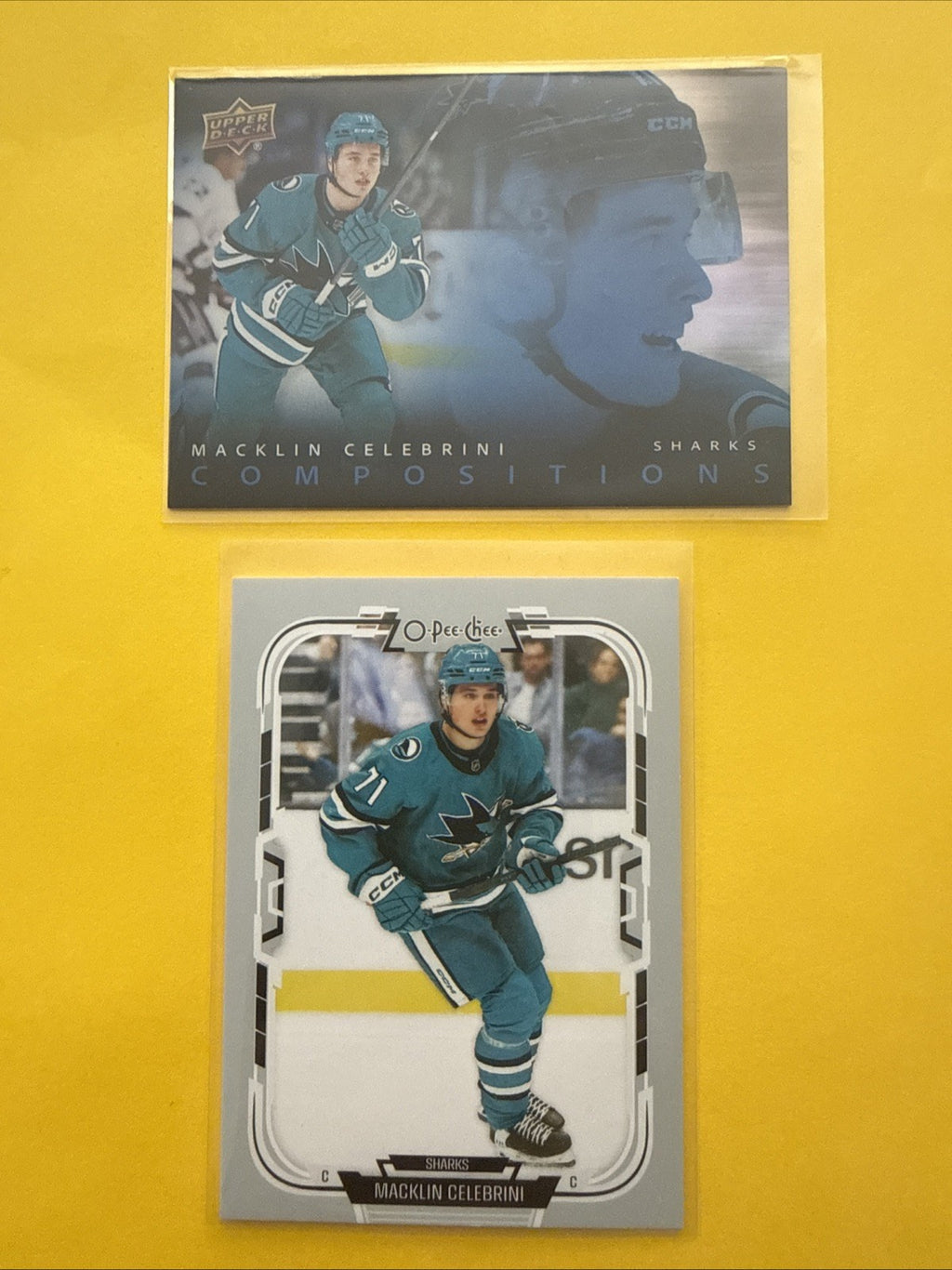 Macklin Celebrini 2025/26. O Pee Chee + UD Compositions Cards - front