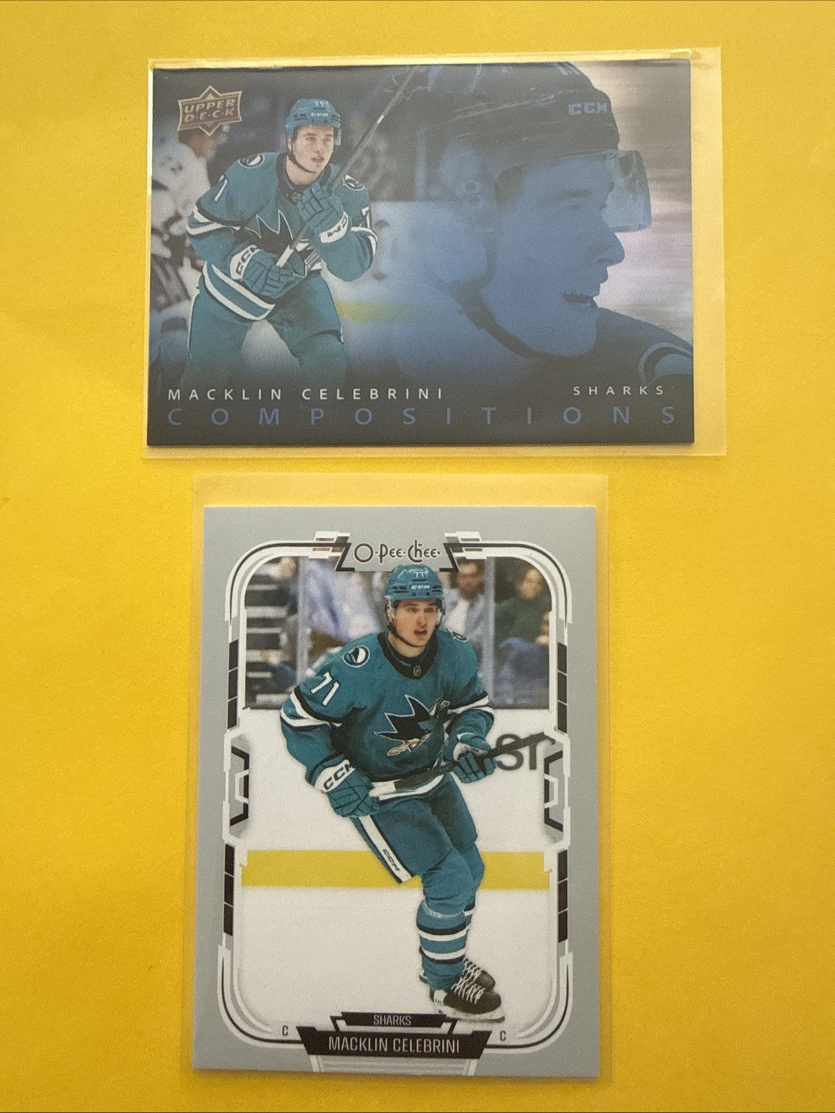 Macklin Celebrini 2025/26. O Pee Chee + UD Compositions Cards - front