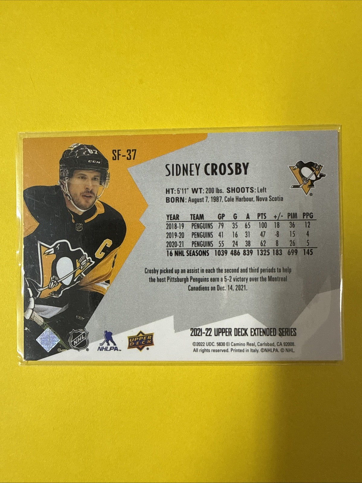 Sidney Crosby 2021/22 Cards 2388/2999 - back