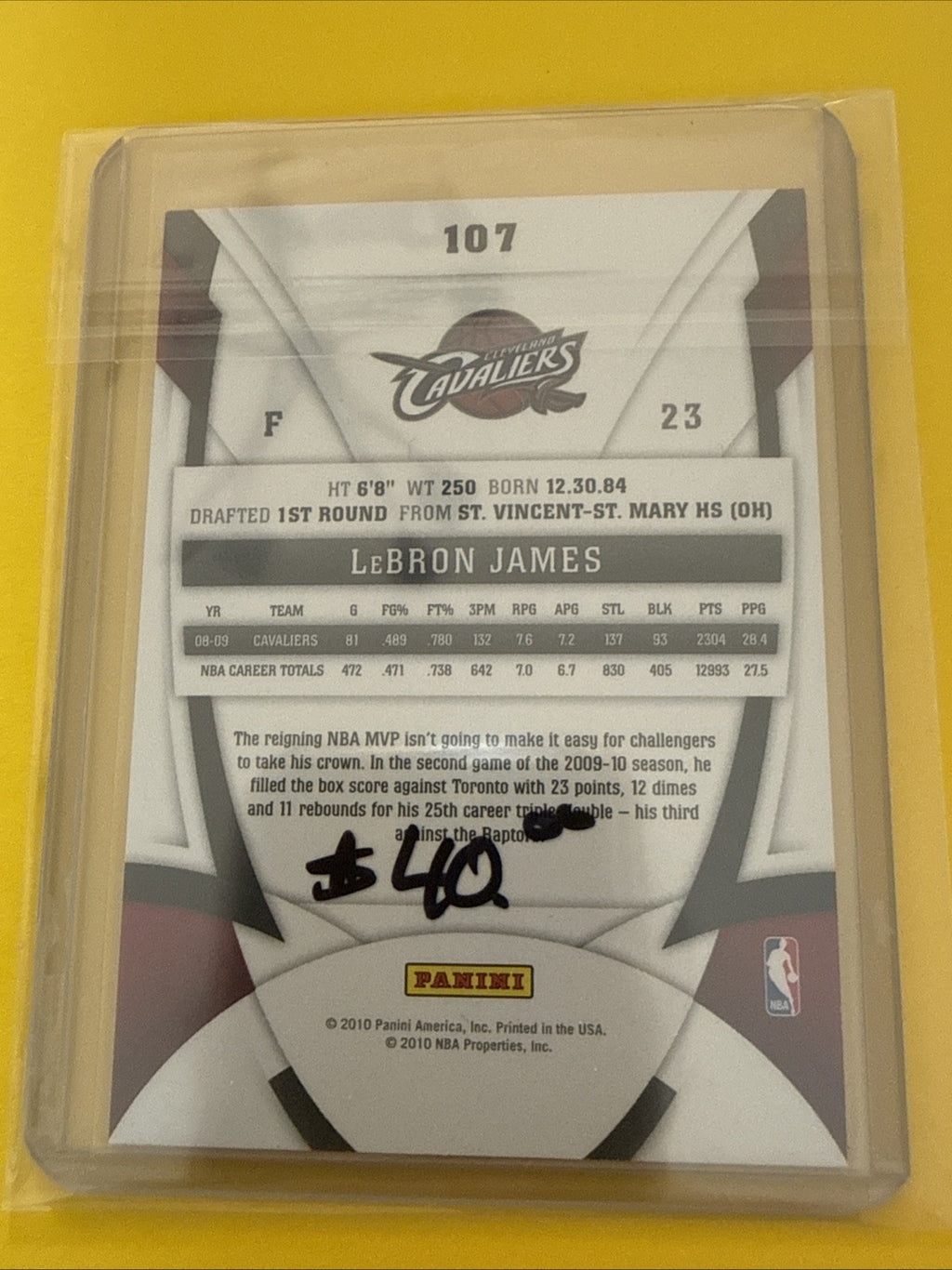 LeBron James 2009/10 Card - back