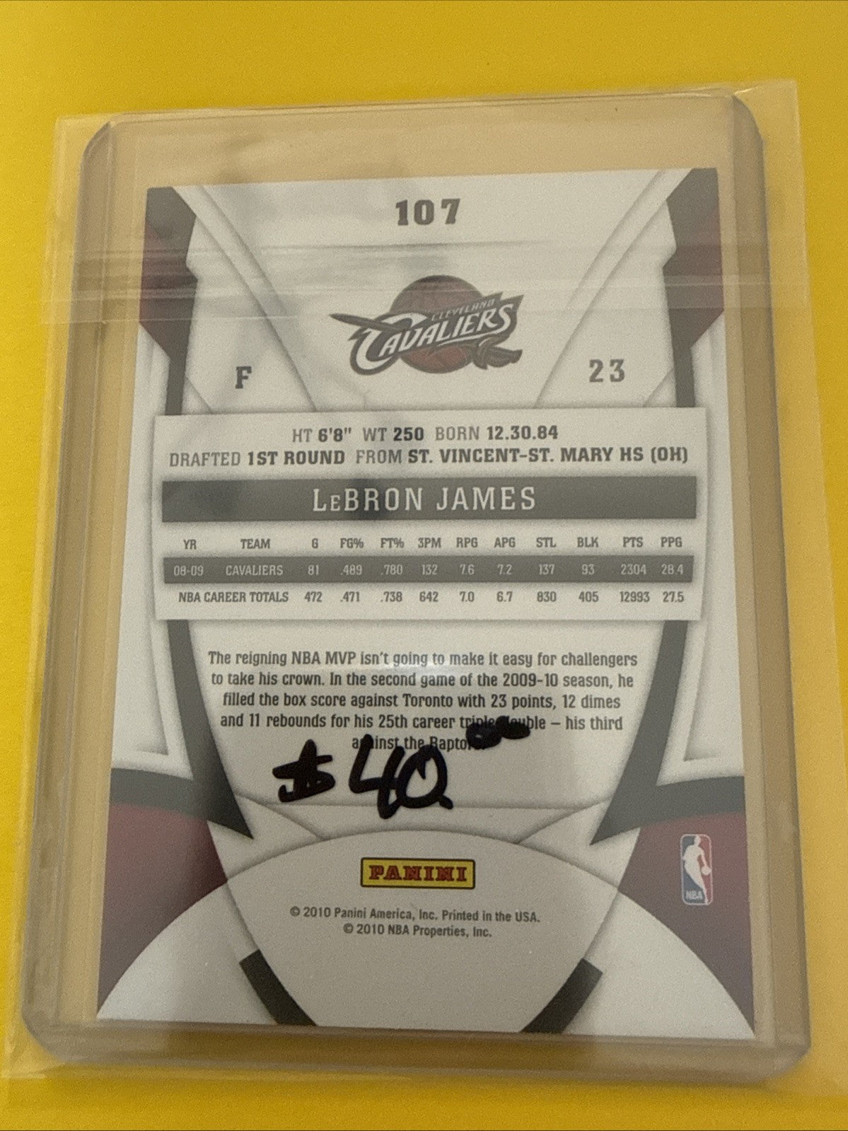 LeBron James 2009/10 Card - back