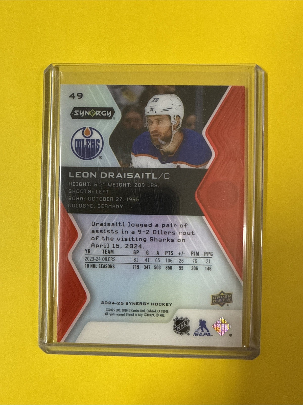 Leon Draisaitl 2024/25 Synergy Card - back