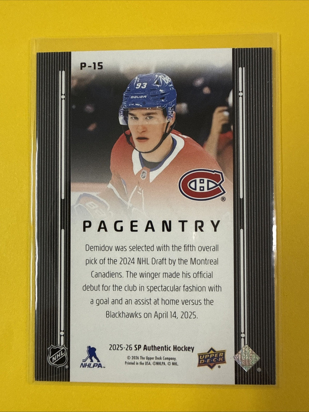 Ivan Demidov 2025/26 SP Authentic Pageantry Rookie Card - back