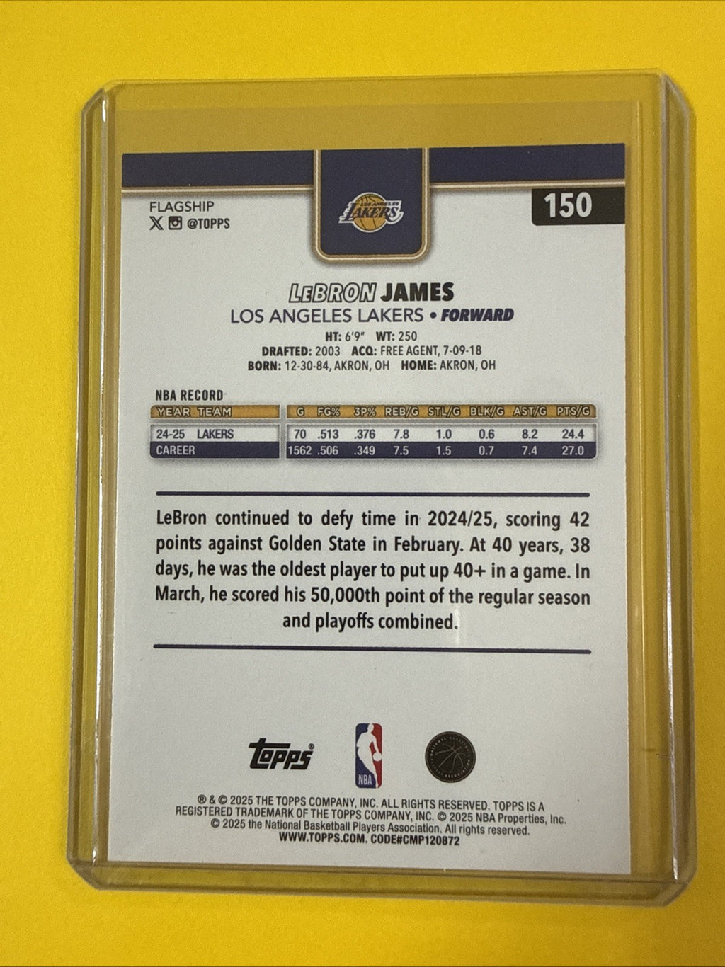 LeBron James 2025/26 Card - back
