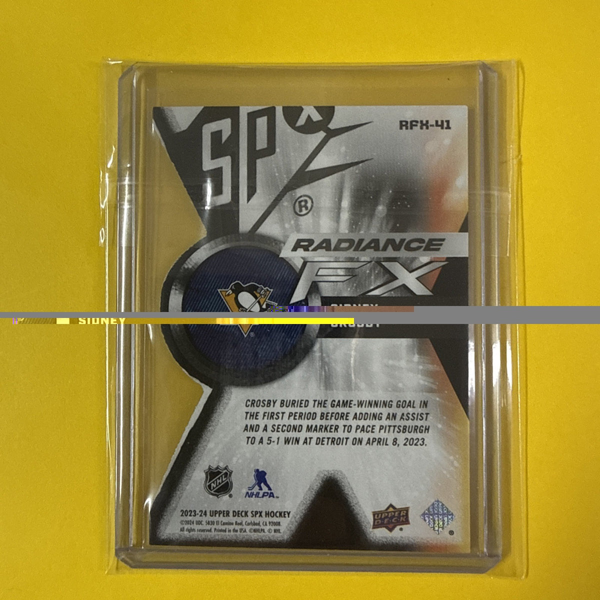 Sidney Crosby 2023/24 SPx Radiance FX Blue Card Out of /299 - back