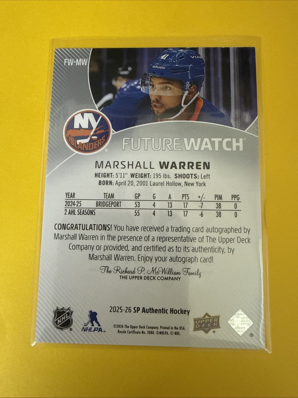 SP Authentic 2025/26 Future Watch Autographed Marshall Warren 356/999 - back