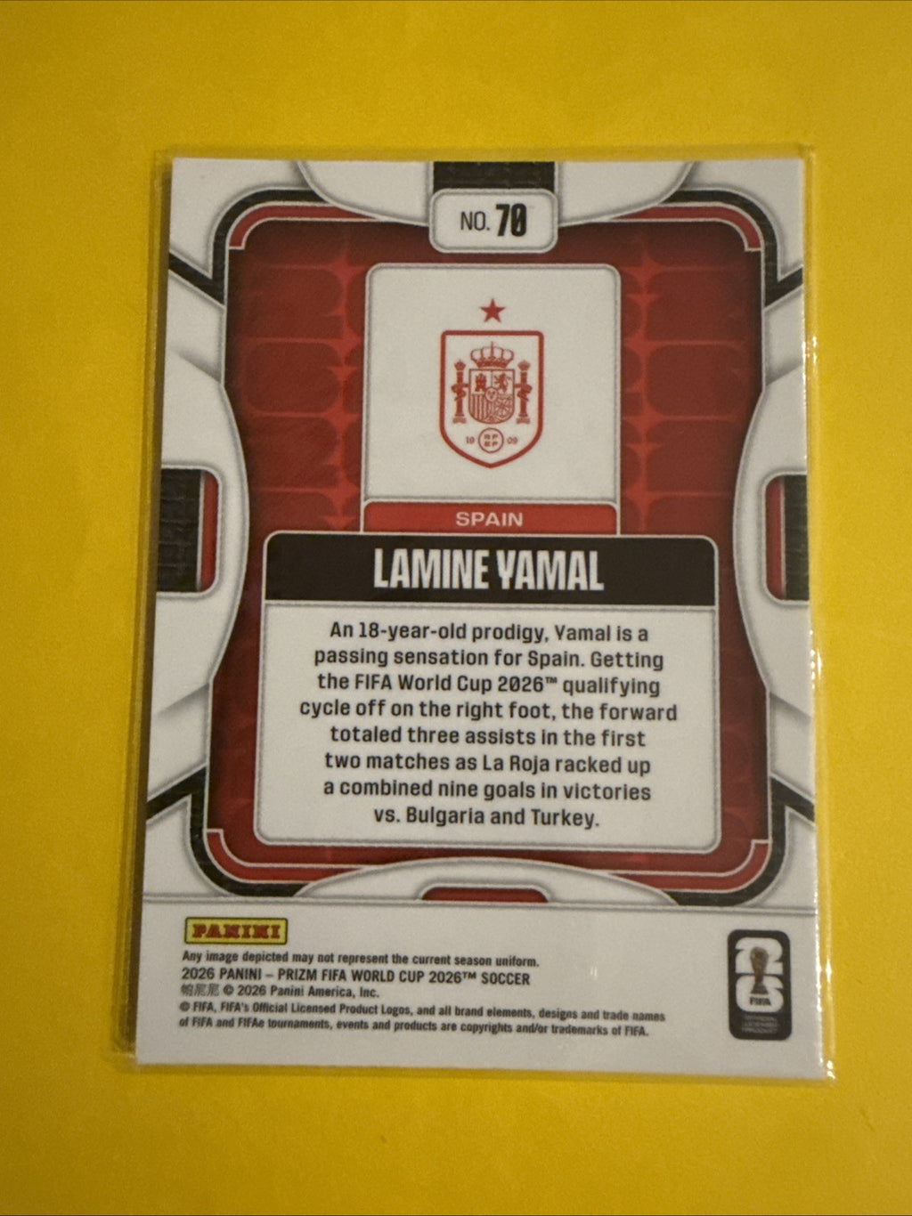 Panini 2026 Prizm Fifa World Cup #70Lamine Yamal Spain - back