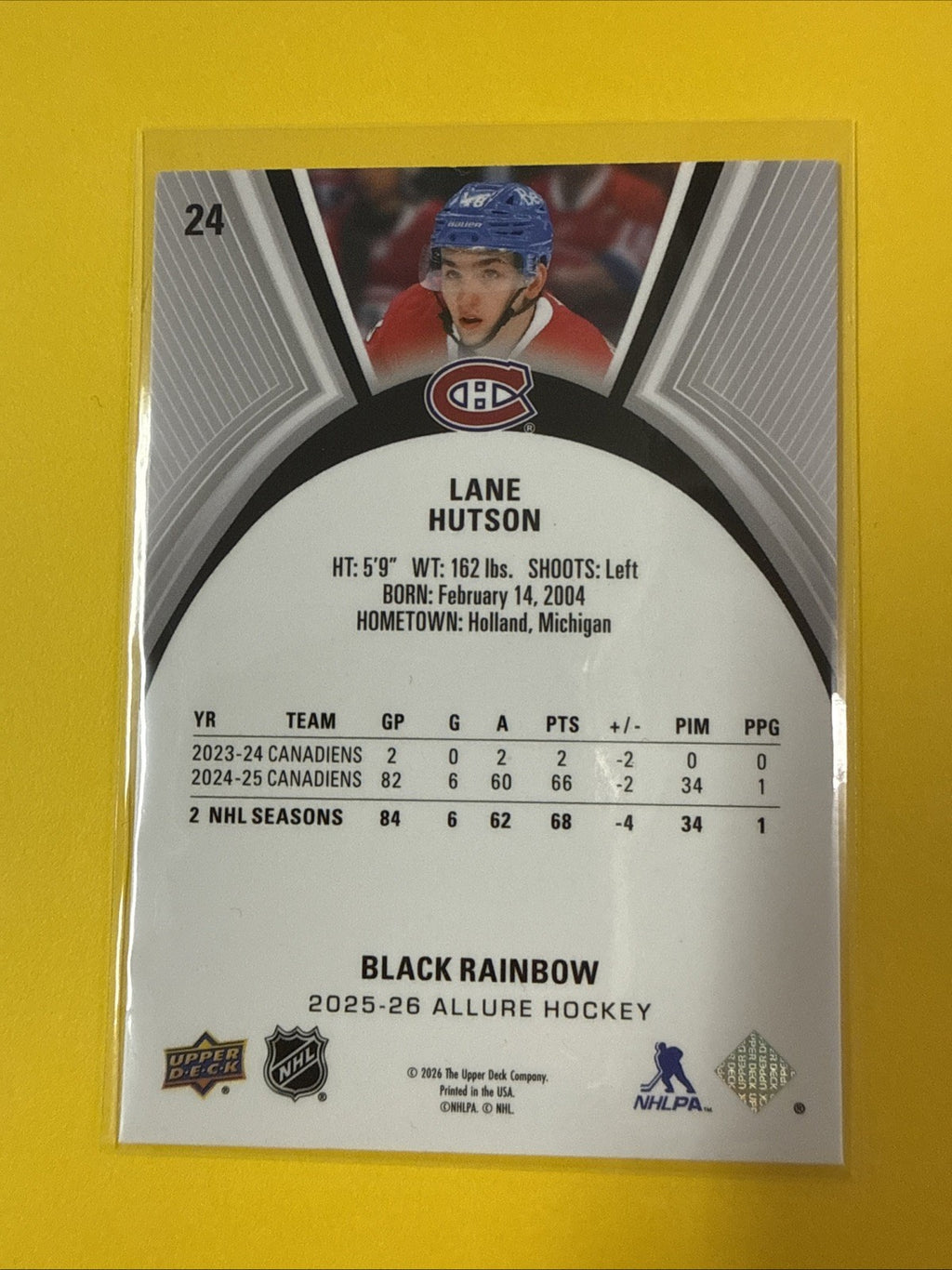 Lane Hutson 2025/26 Allure Black Rainbow Card - back