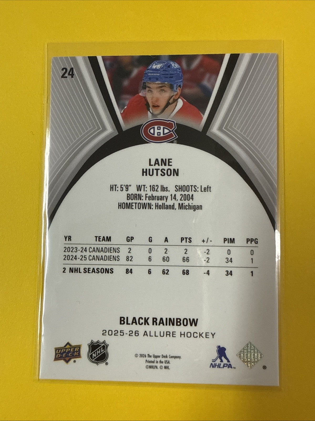 Lane Hutson 2025/26 Allure Black Rainbow Card - back