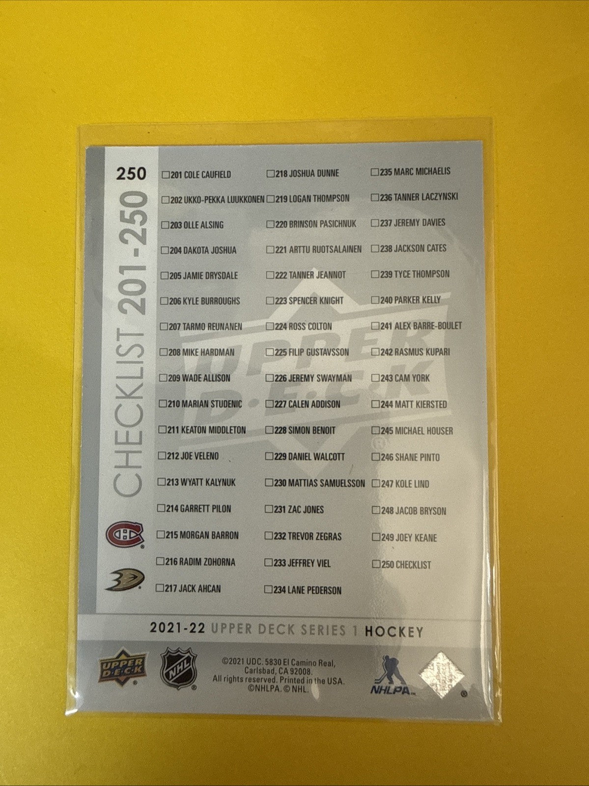 Cole Caufield /trevor Zegras 2021/22 UD Young Guns Checklist Card - back