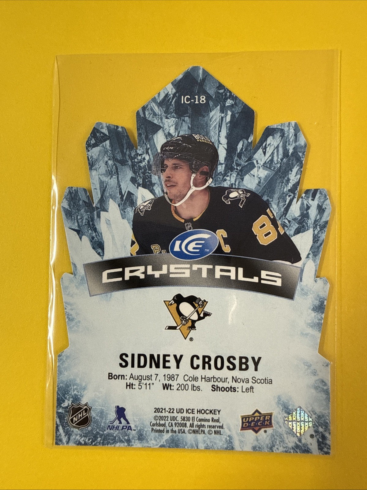 Sidney Crosby 2021/22 UD Ice Crystals Card - back