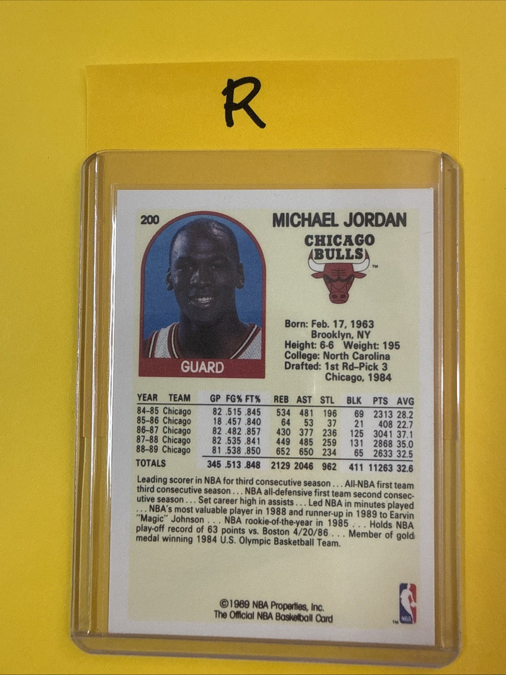 Michael Jordan 1989/90 NBA Hoops Card #200 - back