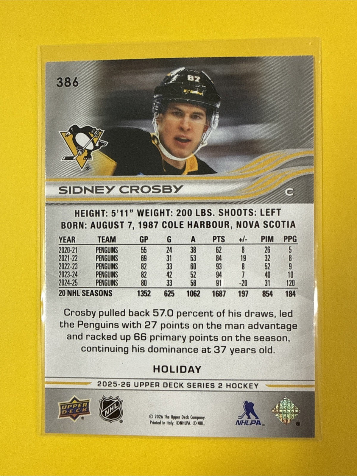 Sidney Crosby 2025/26 UD Series 2 Holiday Green Card - back