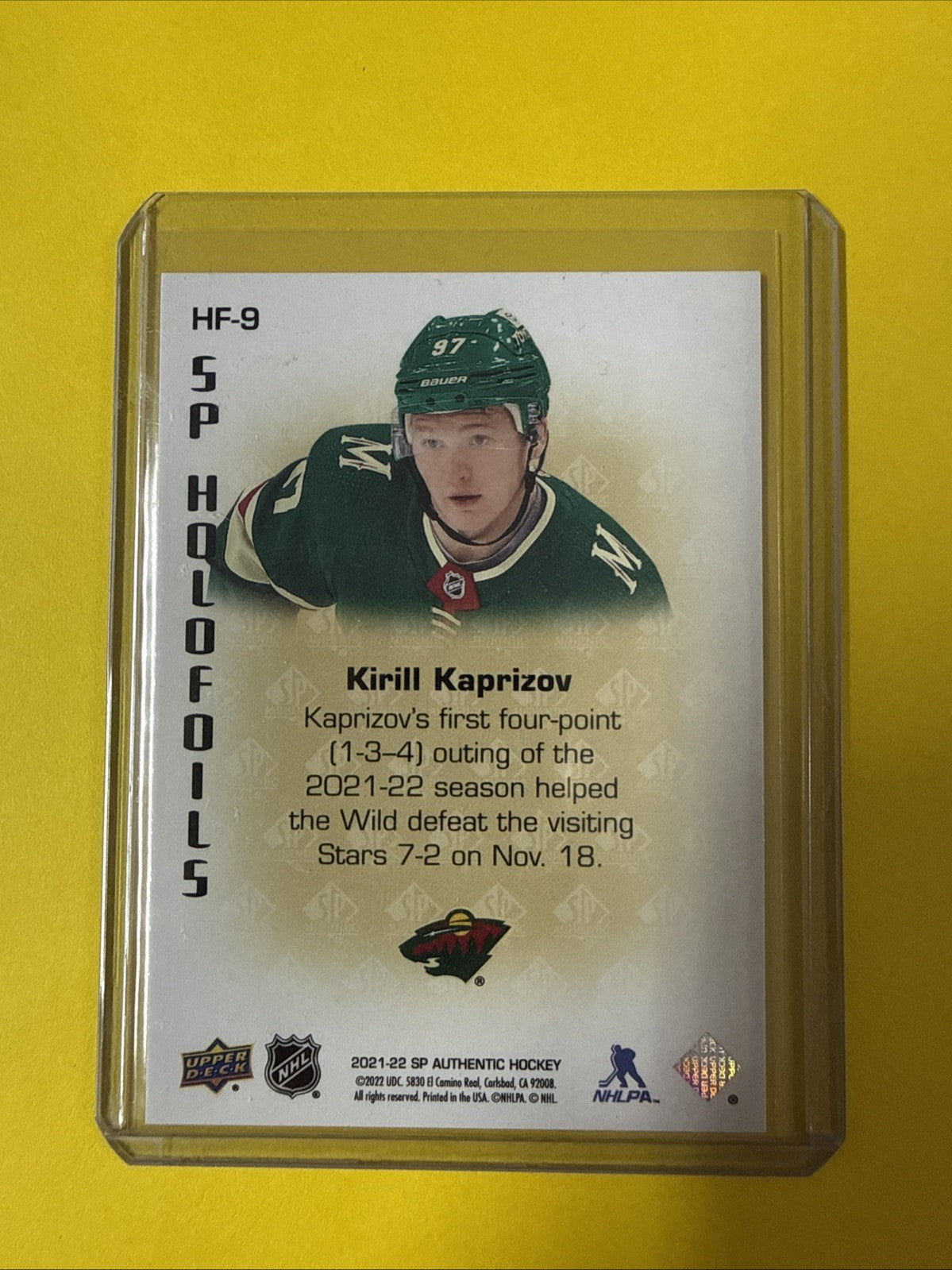 Kirill Kaprizov 2021-22 SP Authentic Holo Foils Card - back