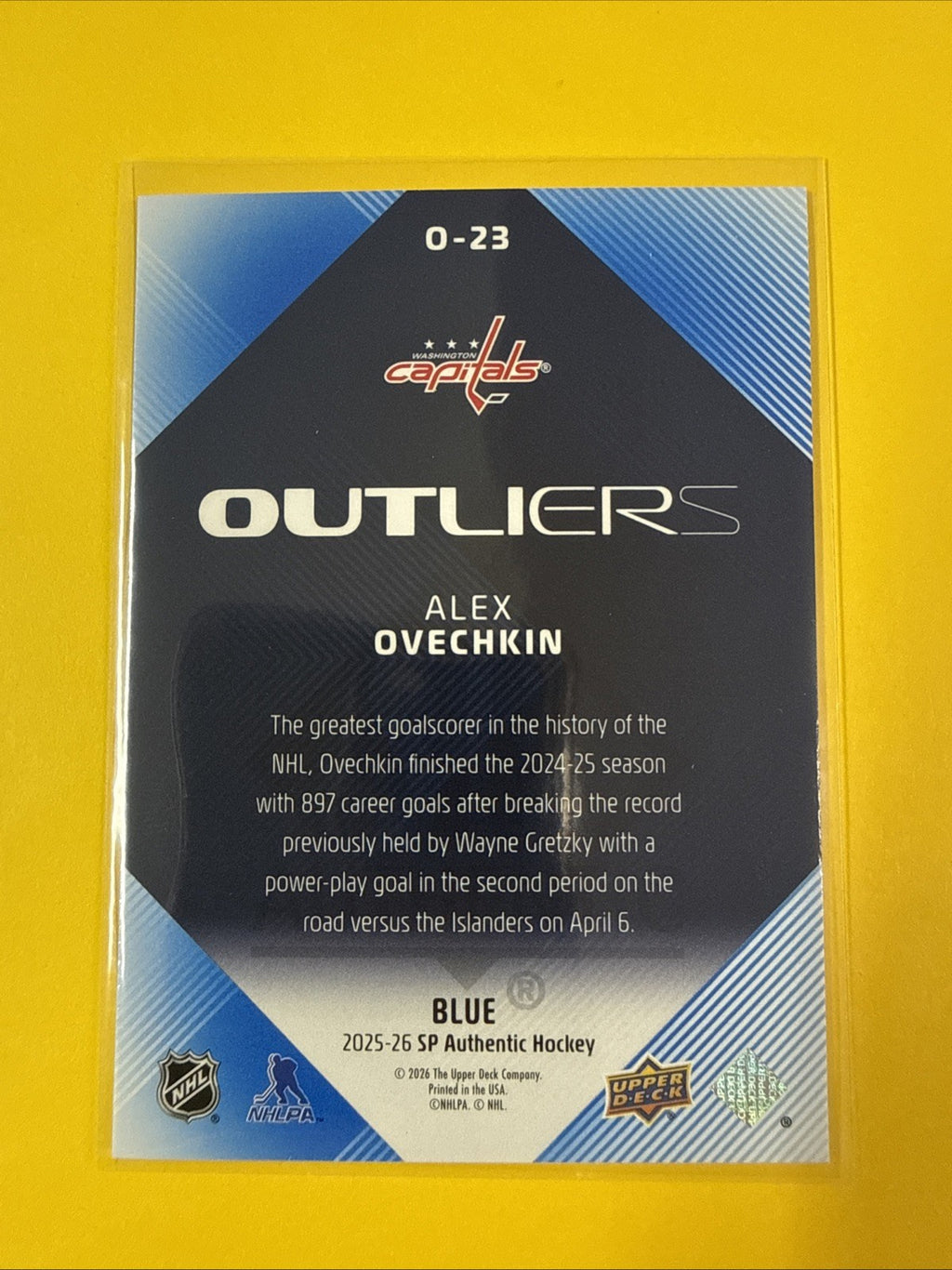 Alex Ovechkin 2025/26 SP Authentic Outliers Blue Card - back