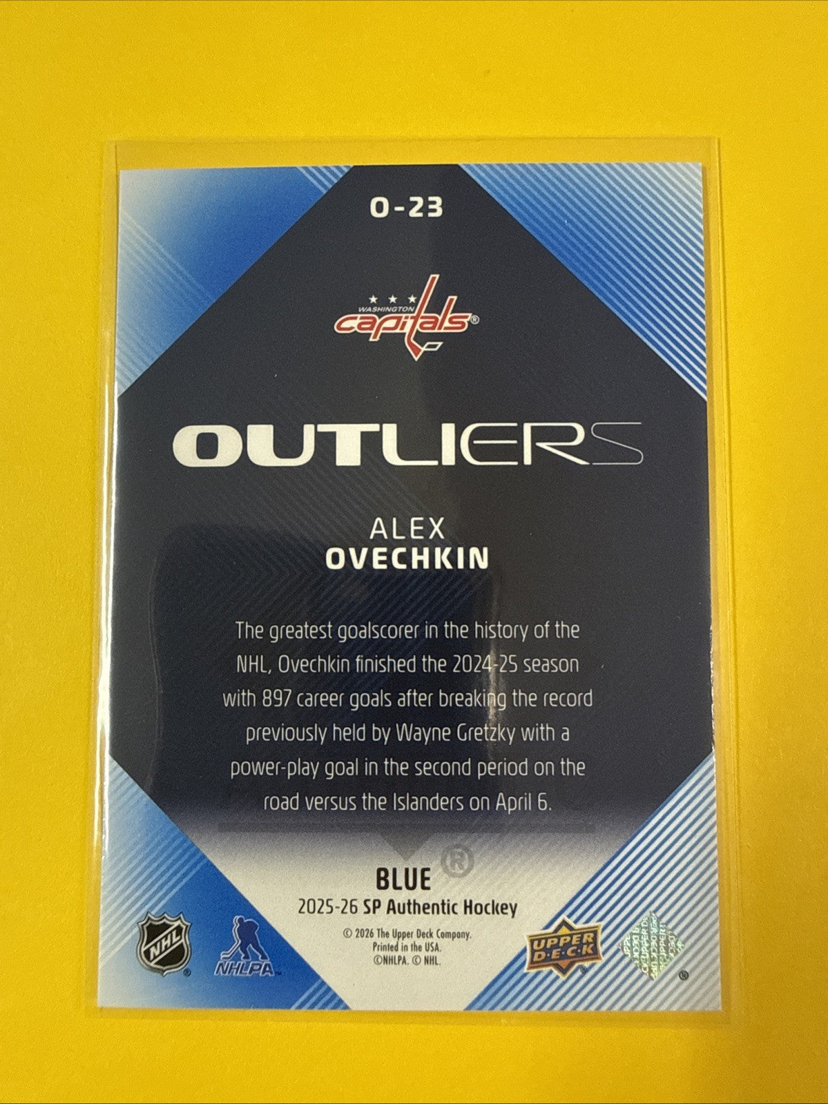 Alex Ovechkin 2025/26 SP Authentic Outliers Blue Card - back