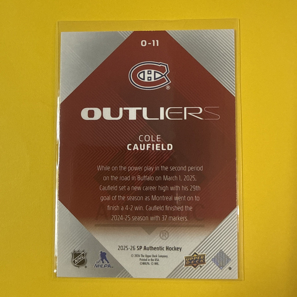 Cole Caufield 2025/26 SP Authentic Outliers Card - back