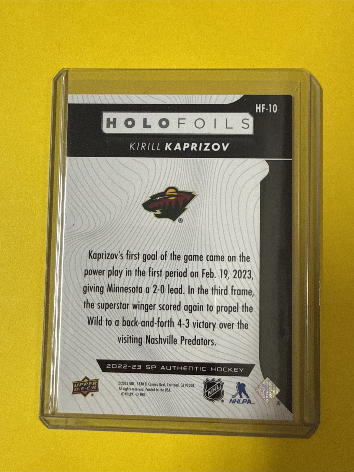 Kirill Kaprizov 2022/23 SP Authentic Holo Foils Card - back