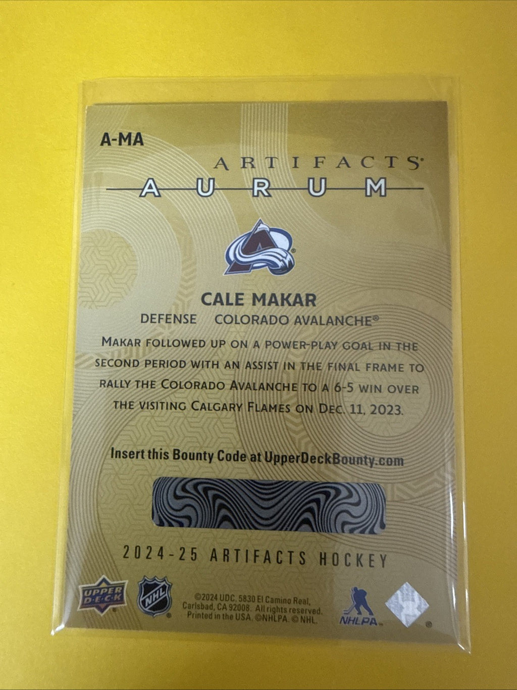 Cale Makar 2024/25 Artifacts Hockey Card - back