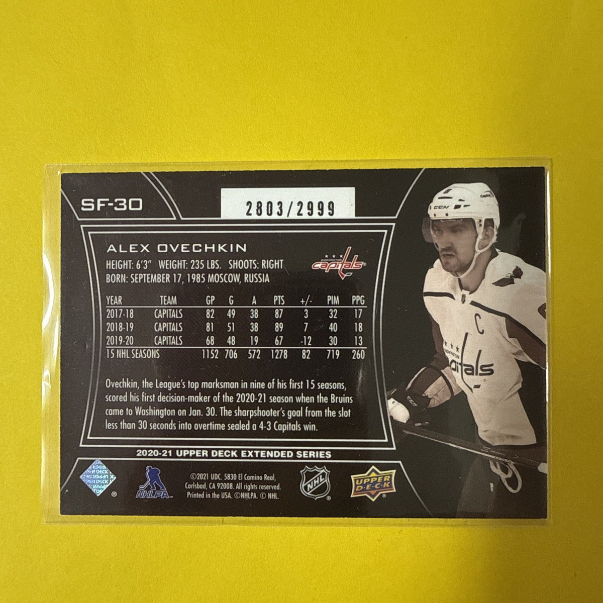 Alexander Ovechkin 2020 Card - back