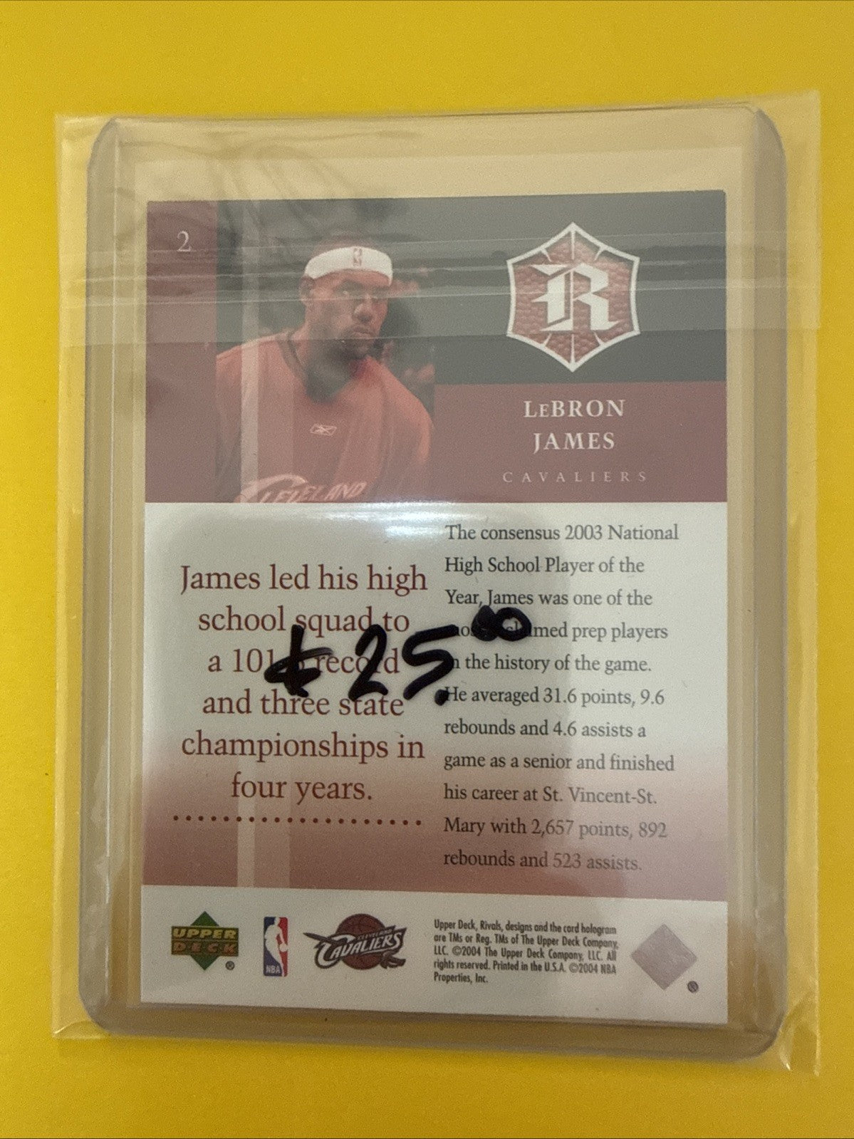 LeBron James 2004 UD Rivals - back