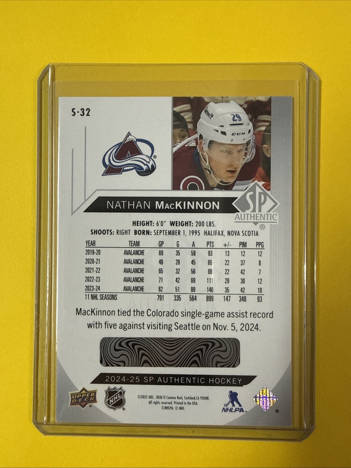 Nathan MacKinnon 2024/25 SP Authentic Spectrum FX Card - back
