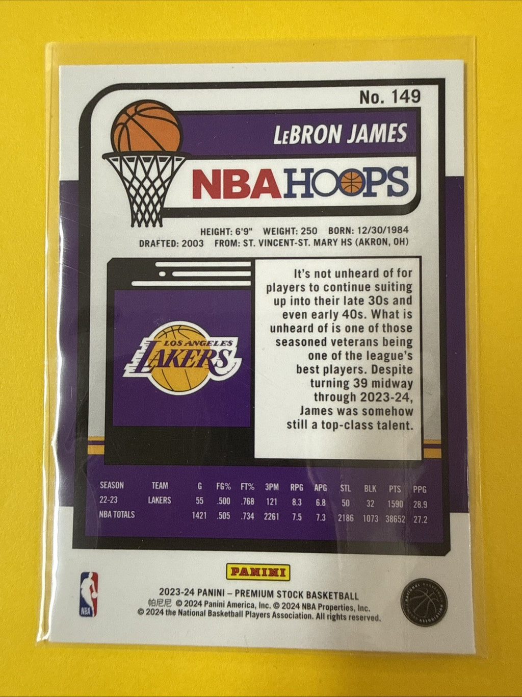 LeBron James 2023/24 Panini Premium Card - back