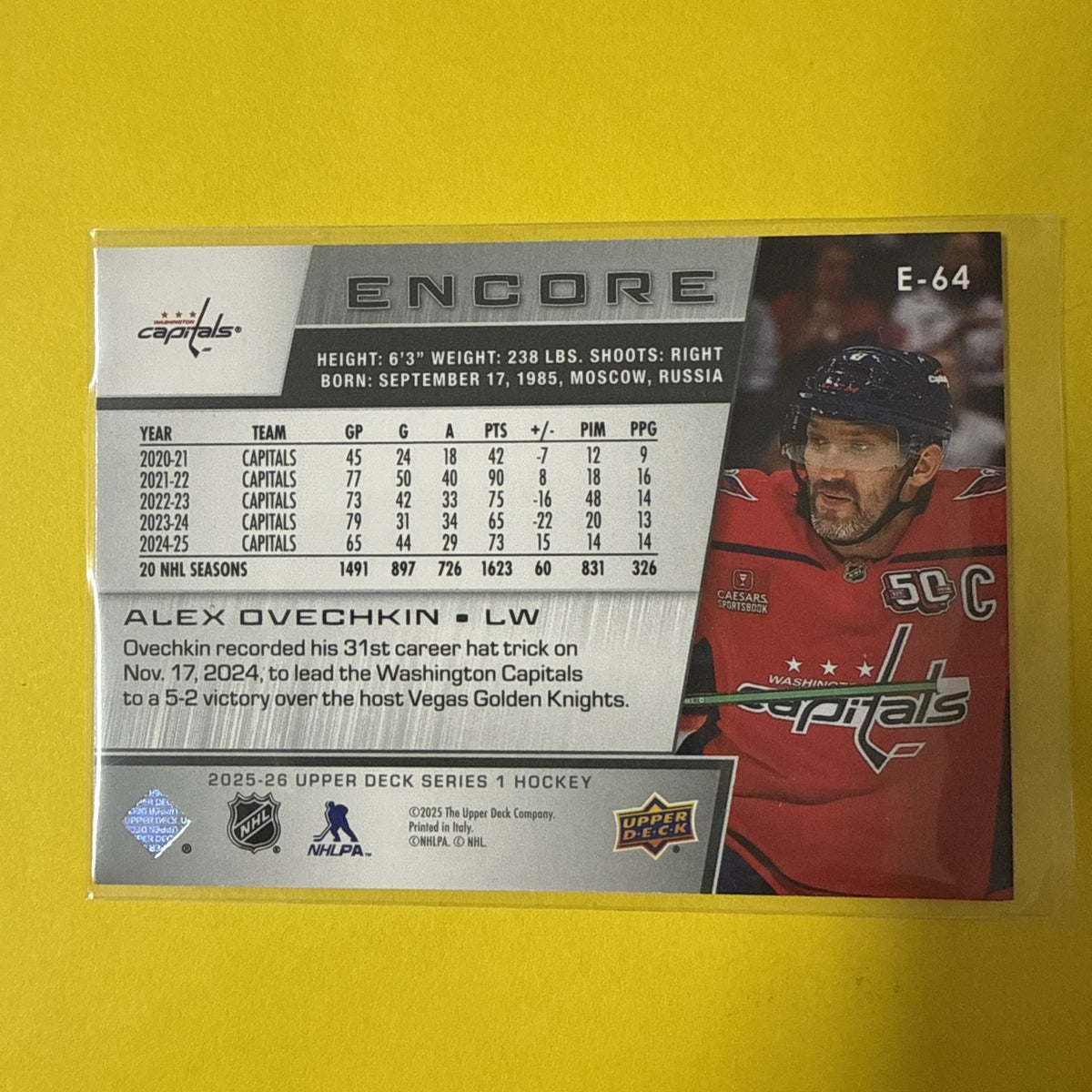 Alexander Ovechkin 2025 Card - back