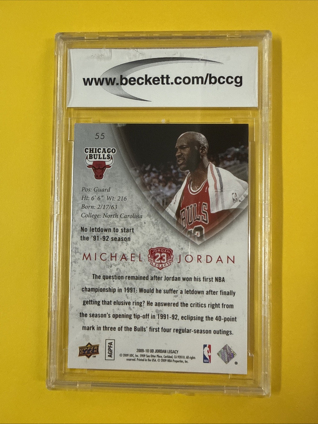 Michael Jordan 2009/10 Upper Deck MJ Legacy Collection Gold Card #55 Graded 10 - back