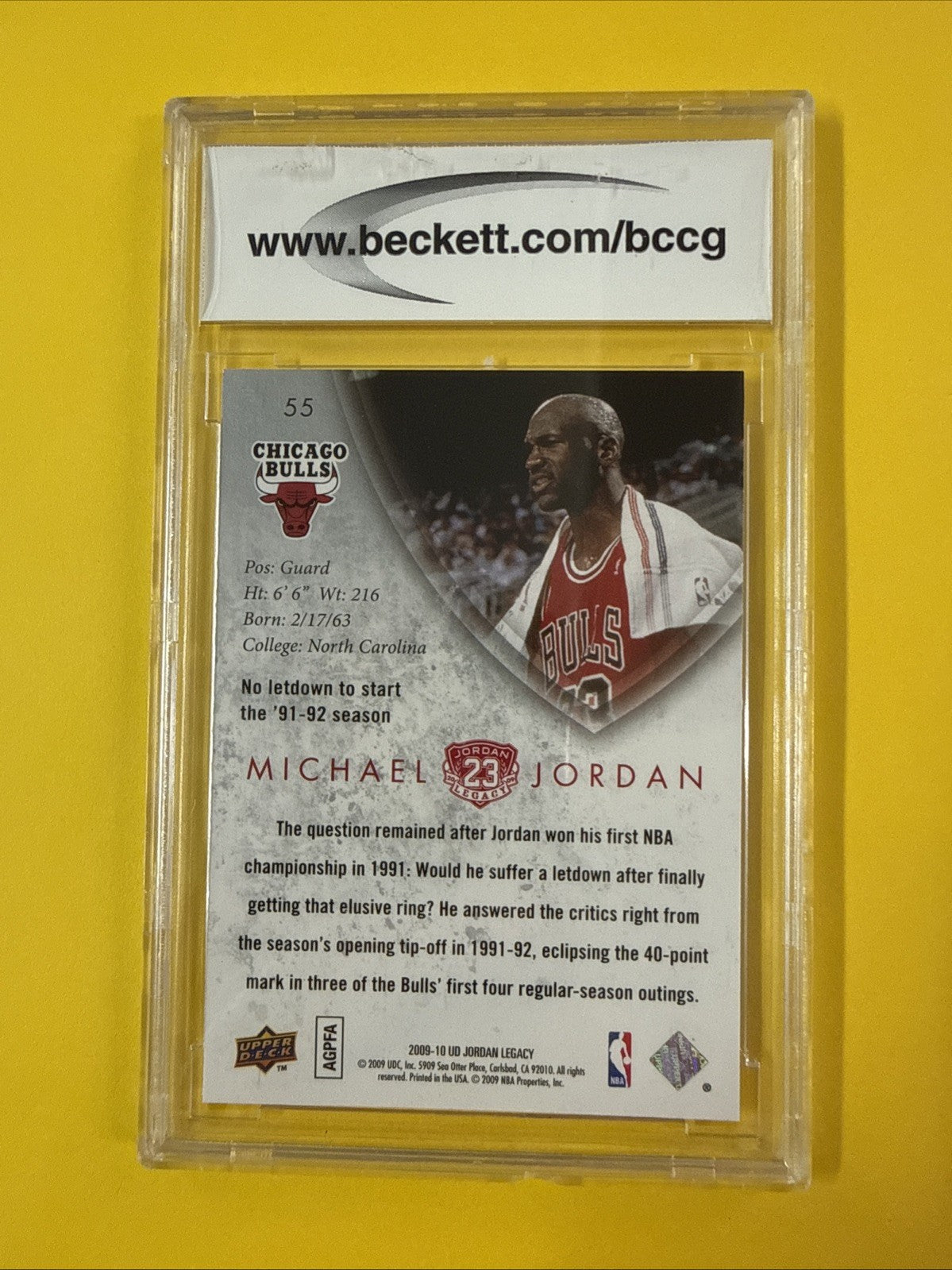 Michael Jordan 2009/10 Upper Deck MJ Legacy Collection Gold Card #55 Graded 10 - back