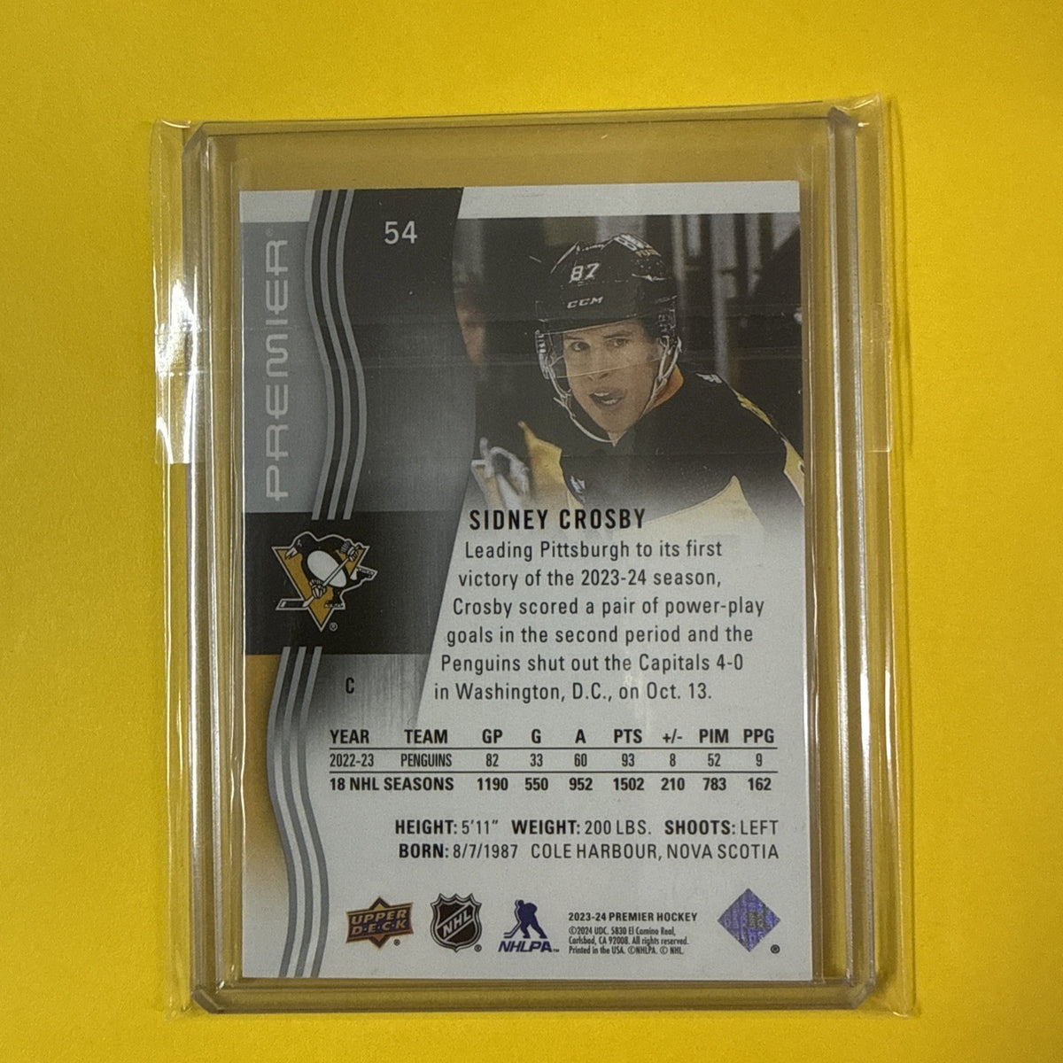 Sidney Crosby 2023/24 Premier Hockey Card Out of /299 - back