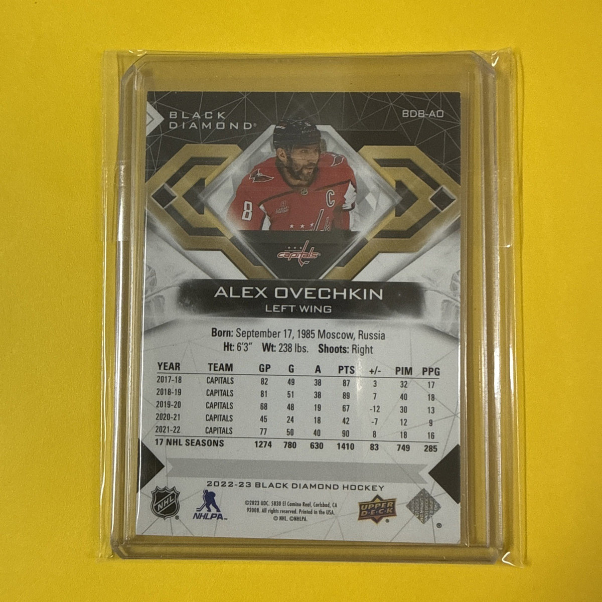 Alex Ovechkin 2022/23 Black Diamond Card Out of /349 - back