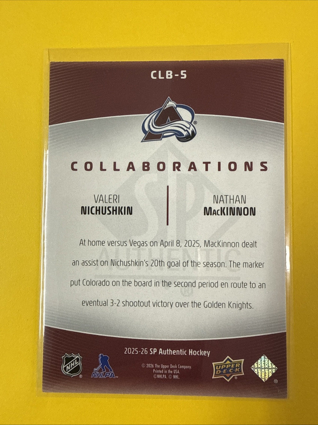 Nathan MacKinnon 2025/26 SP Authentic Collaborations Card - back