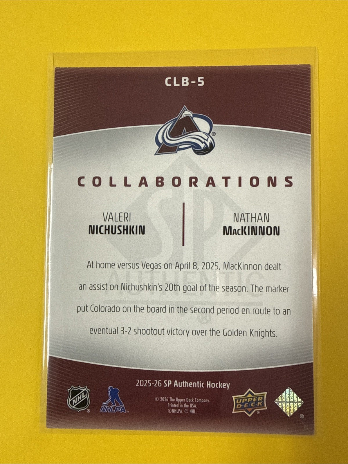 Nathan MacKinnon 2025/26 SP Authentic Collaborations Card - back