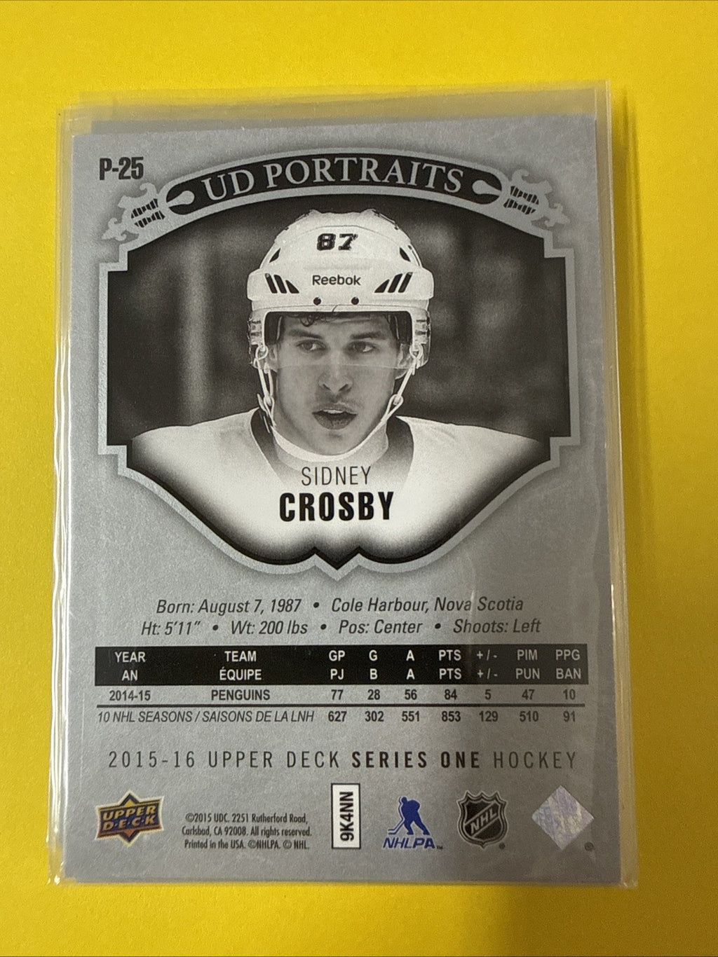 Sidney Crosby 2015/16 Cards - back