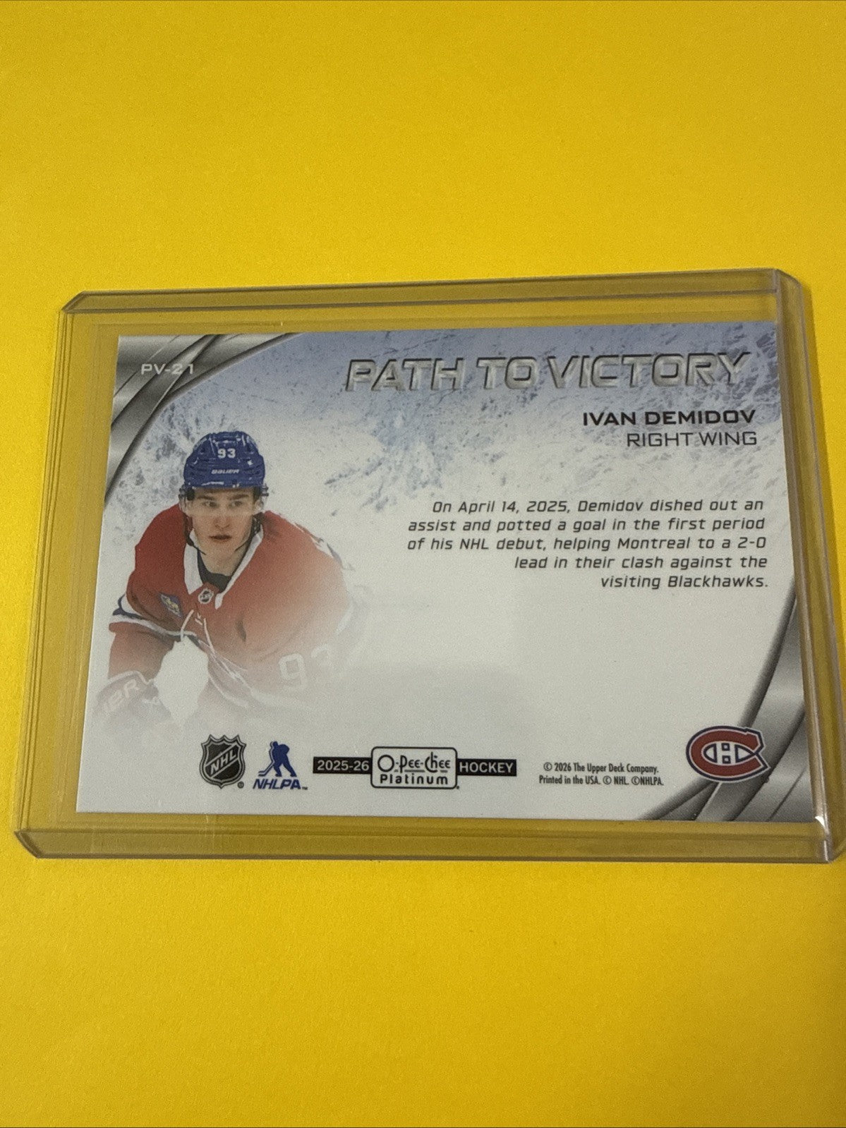Ivan Demidov 2025/26 O Pee Chee Platinum Patch to Victory Rookie Card - back